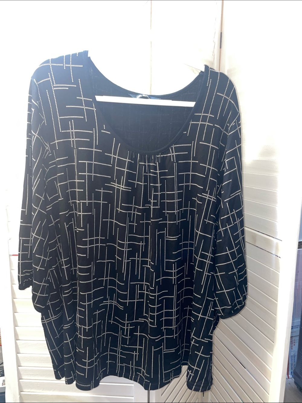 Ulla Popken Black Scoop Neck Tunic with Cream Geometric Grid